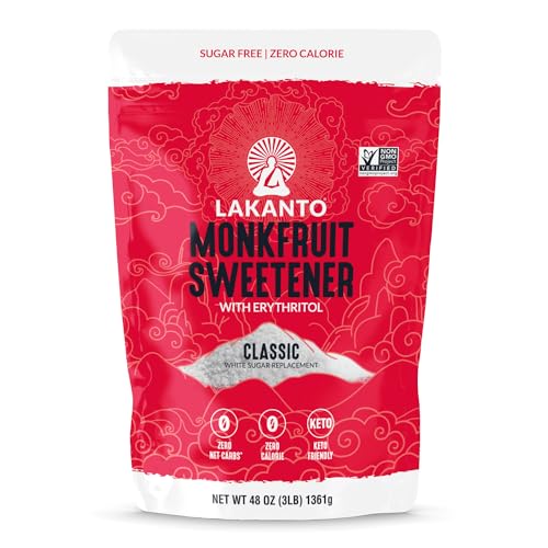 Lakanto Monk Fruit Sweetener with Erythritol, White Sugar Substitute From Monk Fruit Extract, Classic White Sugar Replacement for Baking, Coffee & Tea, Gluten Free, Low Carb, Non GMO, Keto (3 lb)