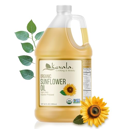 Kevala Organic Sunflower Oil - Oil for Cooking and Baking Processed in a Facility Free of Tree Nuts and Peanuts, Good Carrier for Essential Oils, Kitchen Pantry Staple for your Home, 64 fl oz, 1/2 gal