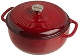 Lodge 6 Quart Enameled Cast Iron Dutch Oven with Lid – Dual Handles – Oven Safe up to 500° F or on Stovetop - Use to Marinate, Cook, Bake, Refrigerate and Serve – Island Spice Red