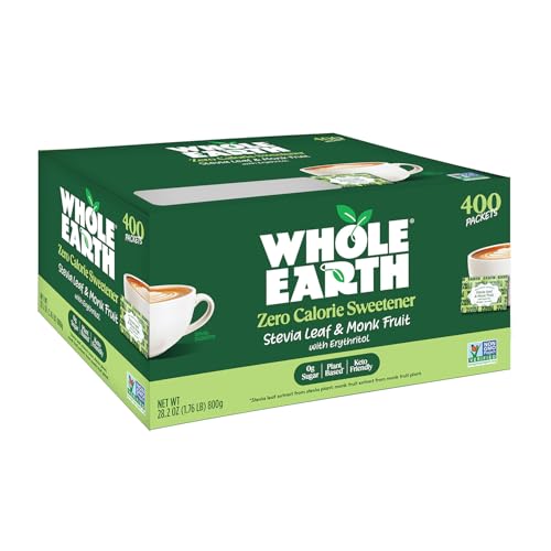 Whole Earth Sweetener Co. Stevia & Monk Fruit Sweetener, Erythritol Sweetener, Stevia Packets, Sugar Substitute, Natural Sweetener, 400 Count