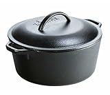 Lodge 5 Quart Cast Iron Dutch Oven. Pre-Seasoned Pot with Lid and Dual Loop Handle