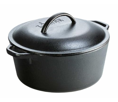 Lodge 5 Quart Cast Iron Dutch Oven. Pre-Seasoned Pot with Lid and Dual Loop Handle