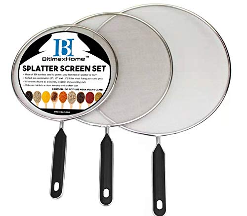 Grease Splatter Screen For Frying Pan Cooking - Stainless Steel Splatter Guard Set of 3-8', 10' and 11' inch - Fine Mesh Iron Skillet Lid- Hot Oil Shield to Stop Prime Burn (3, 8',10',11')