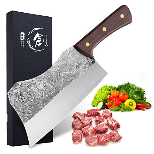 DRAGON RIOT Hand Forged Cleaver Knife Bone Cutting 7 Inch High Carbon Steel Heavy Duty Meat Butcher Knife Full Tang Chef Knife for Kitchen or Restaurant