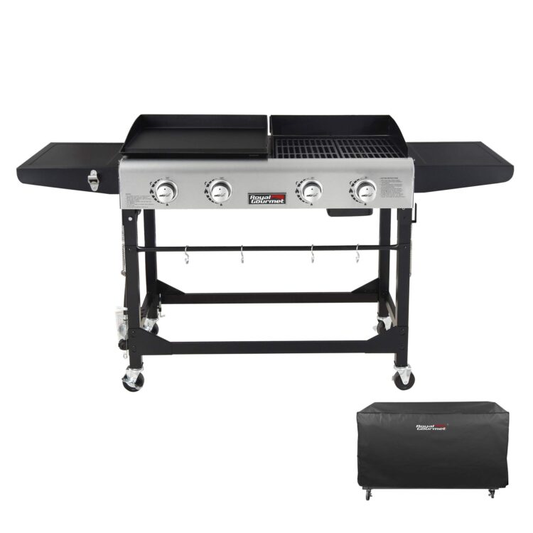 Royal Gourmet GD401C 4-Burner Portable Propane Flat Top Gas Grill and Griddle Combo