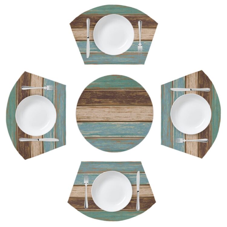 Retro Beach Wood Pattern Round Table Placemat Set